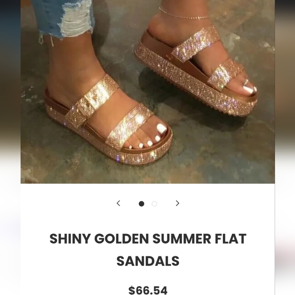 Bedazzled Platform Sandles Size 6 1/2 Forever Tan and Gold - Picture 3 of 9